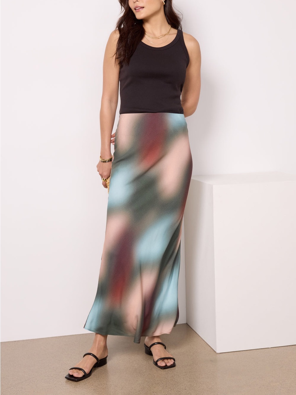LNA Beni Tie Dye Ombre Dusk Earth Tone Column Maxi Pull On Date Night Skirt M